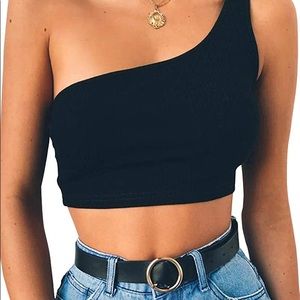 Black One Shoulder Crop Top